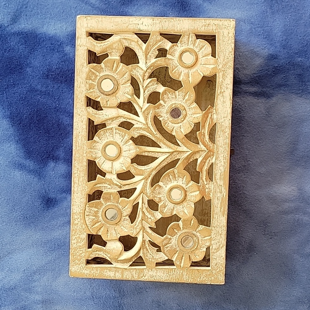 Wooden Carved Box with Mirrors